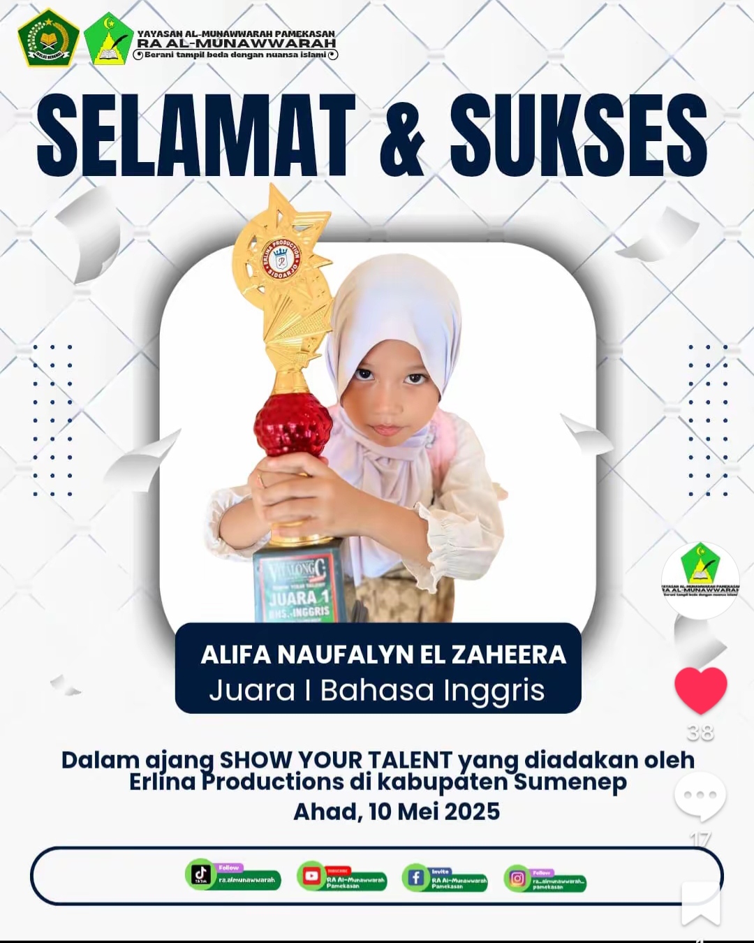Prestasi Membanggakan Alifa Naufalyn El Zaheera dalam Ajang Show Your Talent 2025
