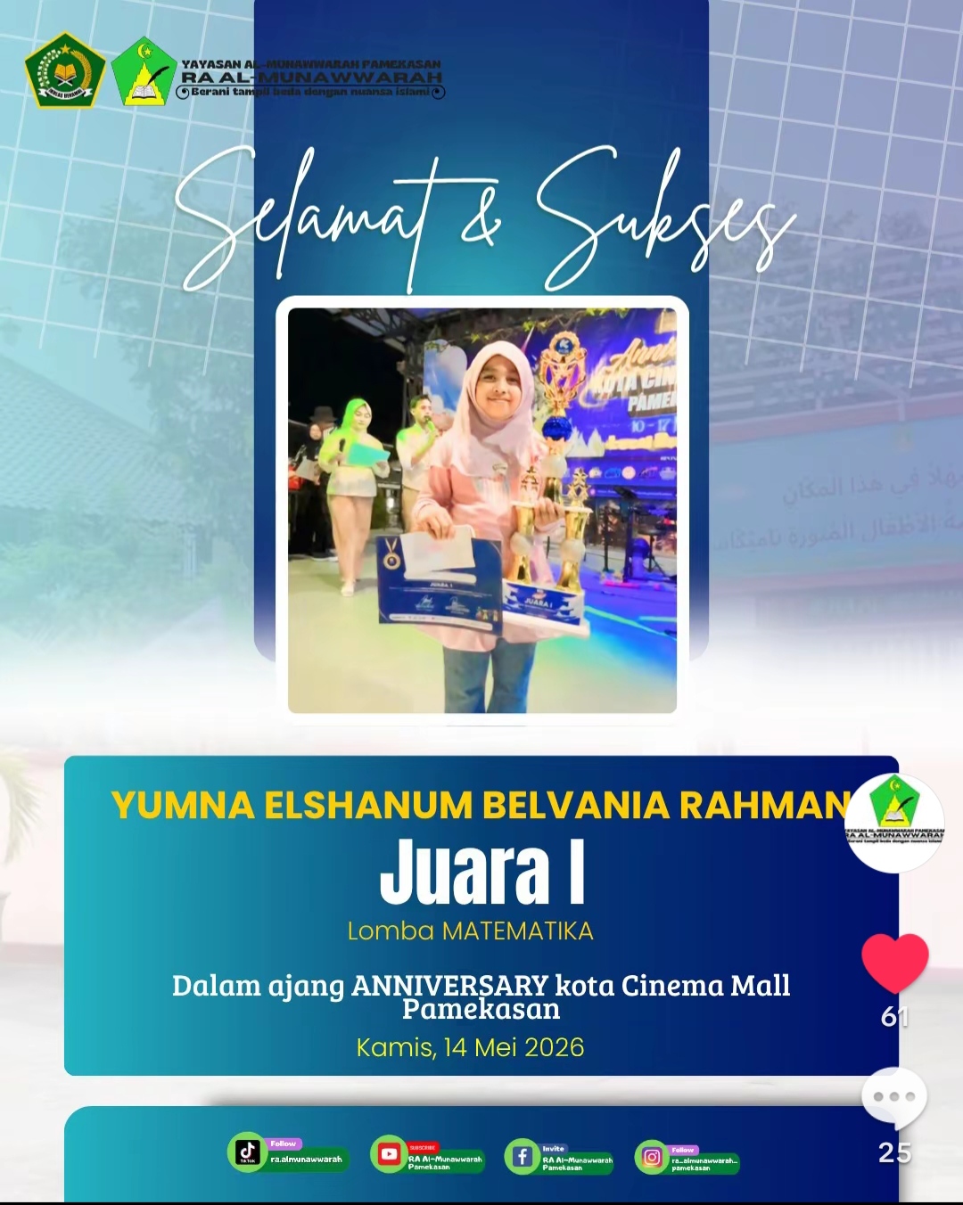 Prestasi Gemilang Siswa RA Al-Munawwarah Pamekasan dalam Lomba Mewarnai Anniversary Kota Cinema Mall