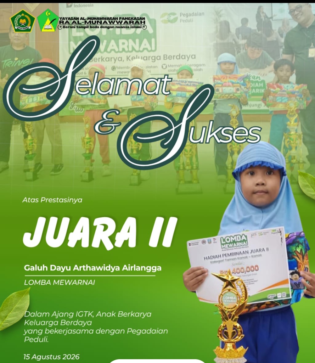 Galuh Dayu Arthawidya Airlangga Raih Juara II Lomba Mewarnai