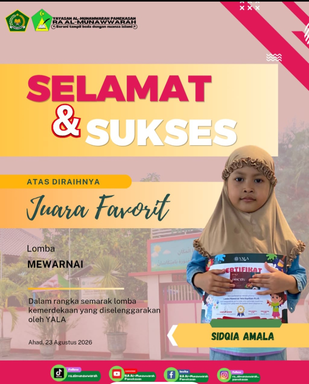 Sidqia Amala Raih Juara Favorit Lomba Mewarnai YALA